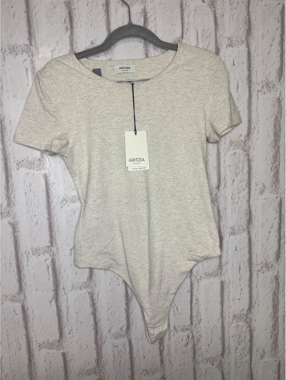 NWT Aritzia Casual Contour Crew Neck Bodysuit Medium Heather Light Oatmeal